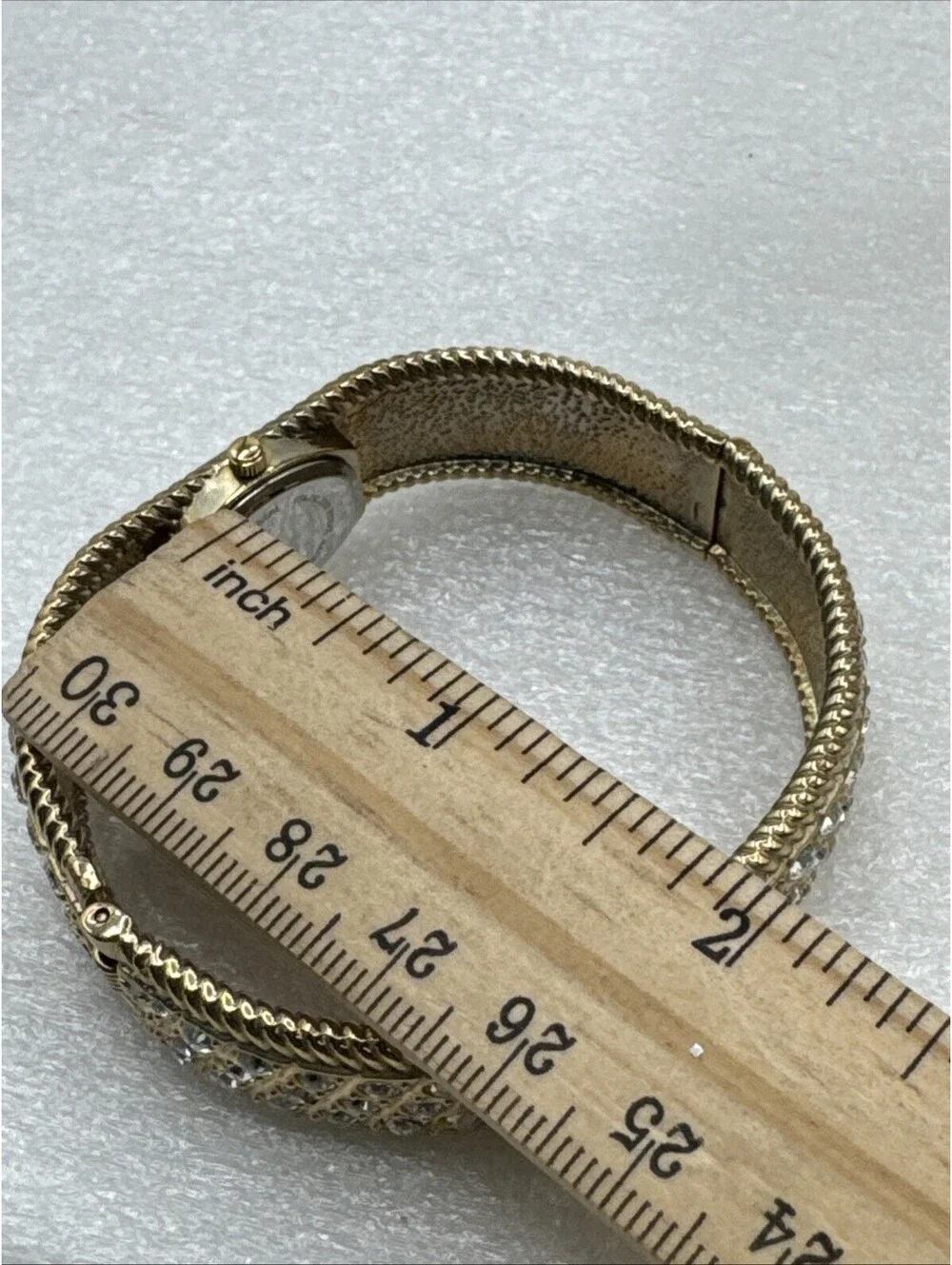Vintage Pedre Gold Tone Bangle Watch Studded With Rhinestones New Battery W/Box